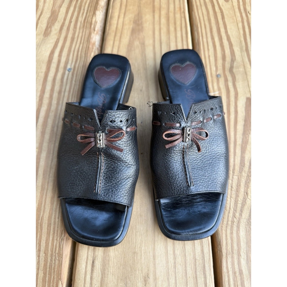 Brighton Java Black Leather Slide Sandals Slides Women's Size 6 Square Toe